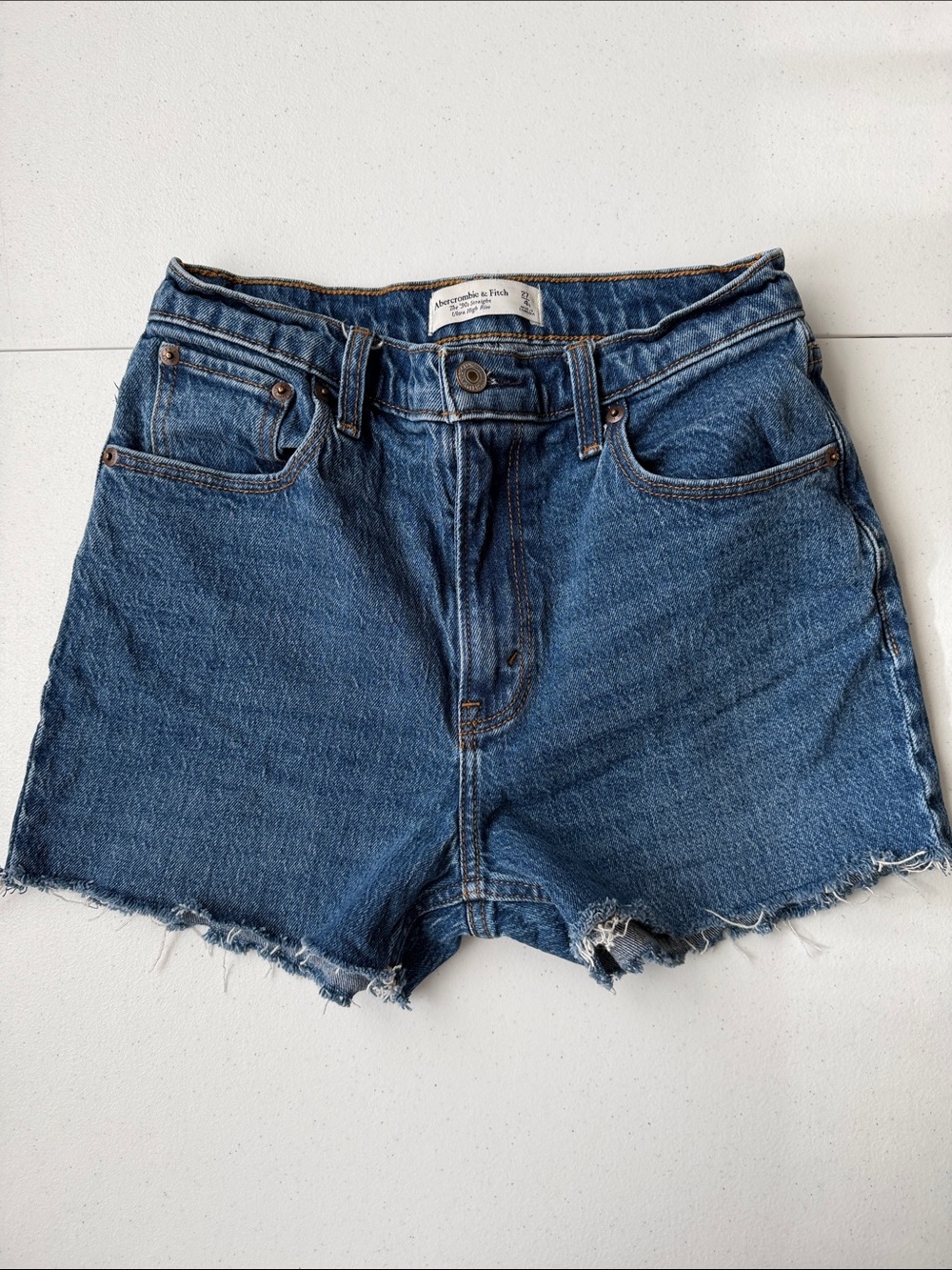 Abercrombie & Fitch Raw Hem Denim Cutoff Shorts - Dark Blue 27/4